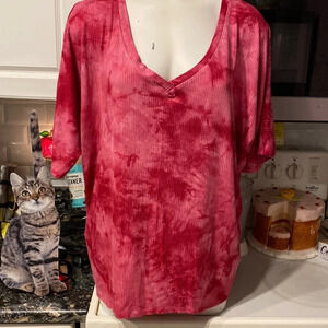 U womens Fame 4 Fifteen casual pink stretch short sleeve plus size top 2X